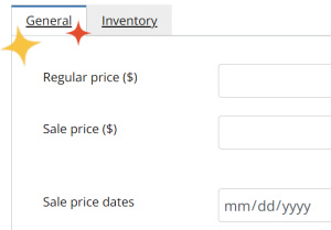 part of a screenshot showing the Regular Price, Sale Price, Sale Price Dates fields on the General tab of the Vendor Dashboard